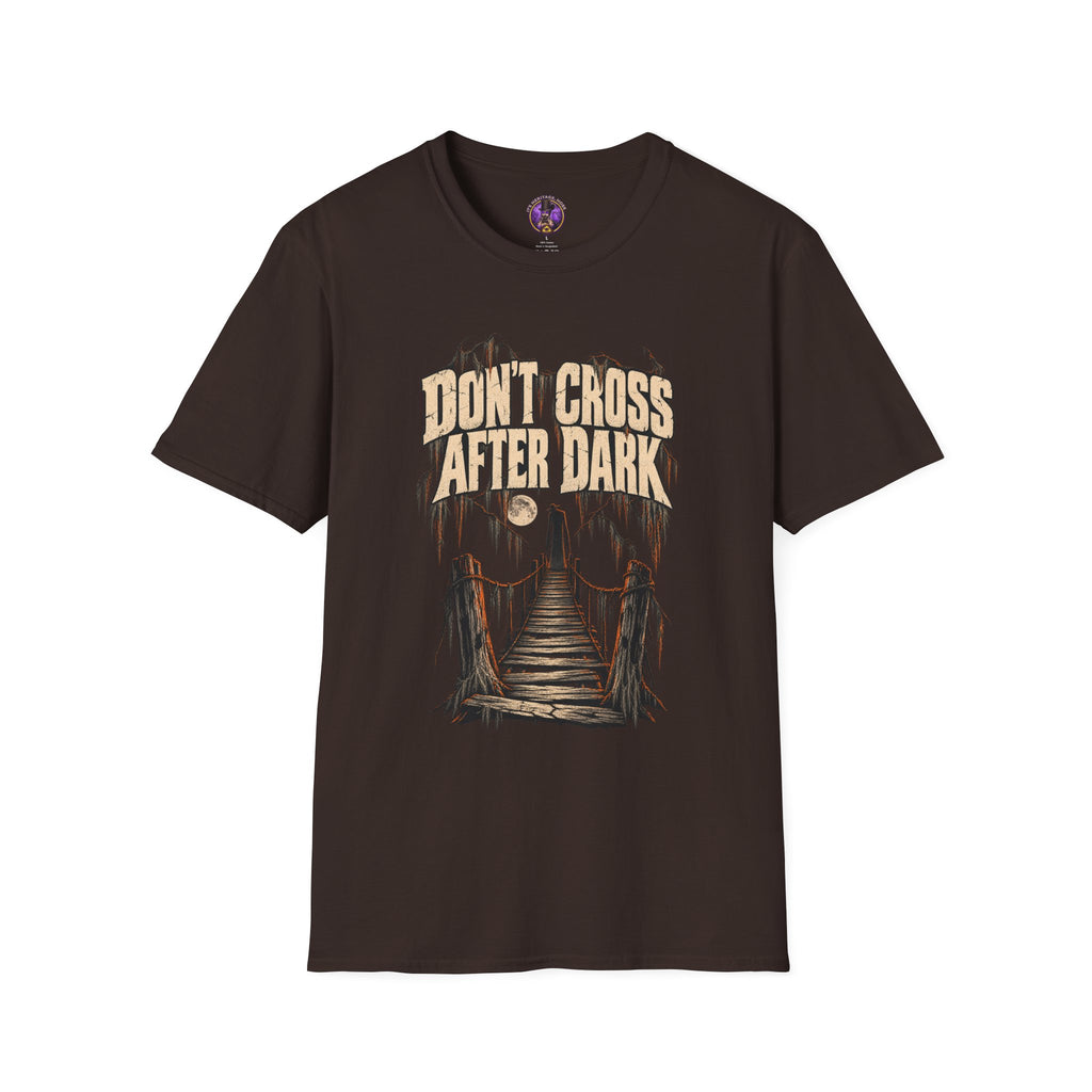 Don't Cross After Dark T-Shirt - Spooky Skull Bridge Graphic Tee graphic T-shirt product image 2