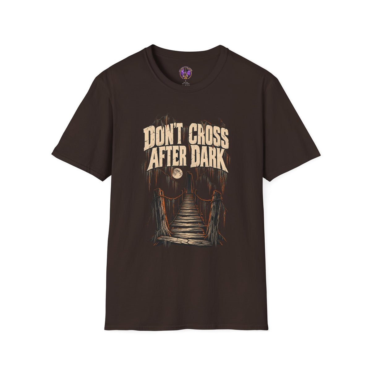 Don't Cross After Dark T-Shirt - Spooky Skull Bridge Graphic Tee graphic T-shirt product image 2