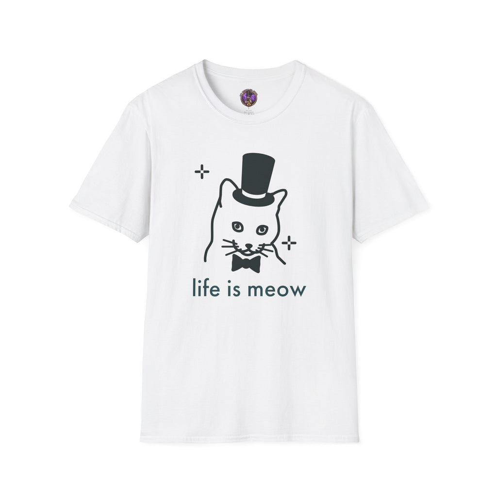 Cat T-Shirt - “life is meow” Cute Top Hat Cat Graphic Tee graphic T-shirt product image 1