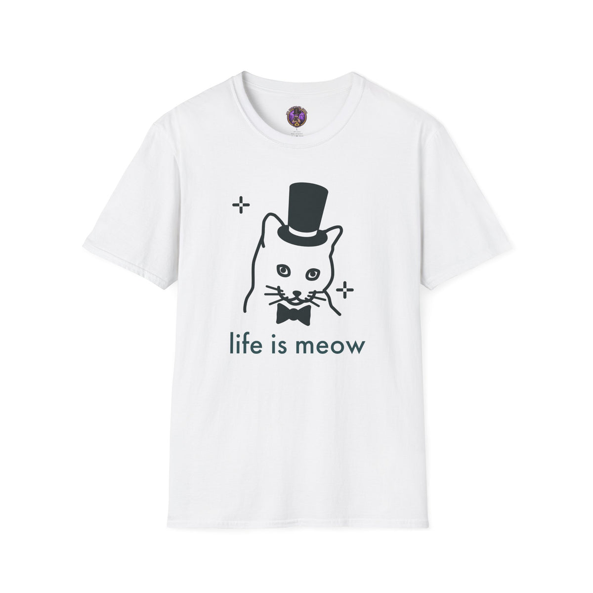 Cat T-Shirt - “life is meow” Cute Top Hat Cat Graphic Tee graphic T-shirt product image 1