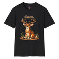 Illustrated stag with antlers and Go On lettering on a graphic T-shirt