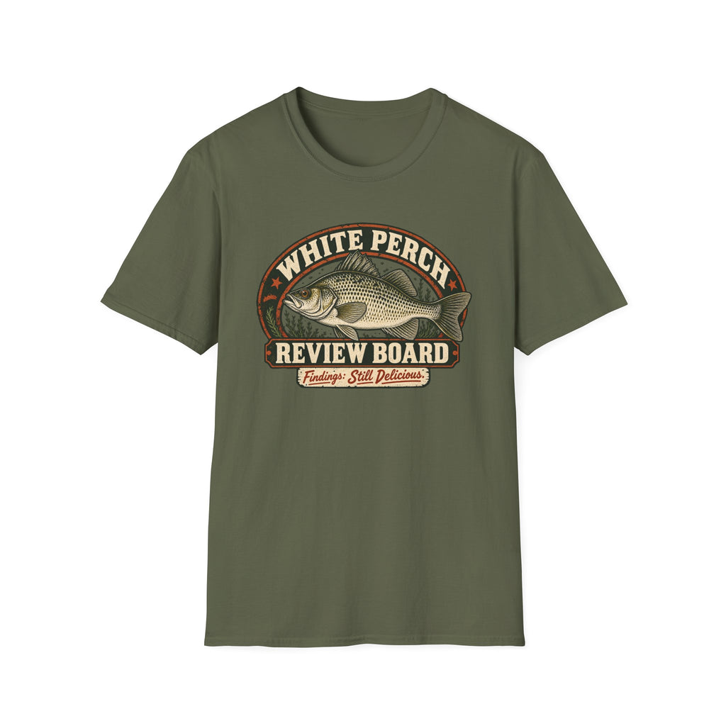 White Perch Review Board T-Shirt — Crappie Fishing