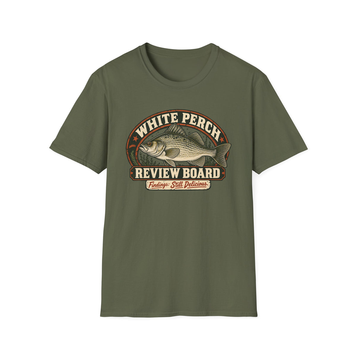 White Perch Review Board T-Shirt — Crappie Fishing