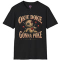 Stitched doll graphic with Okie Doke Gonna Poke lettering on a T-shirt