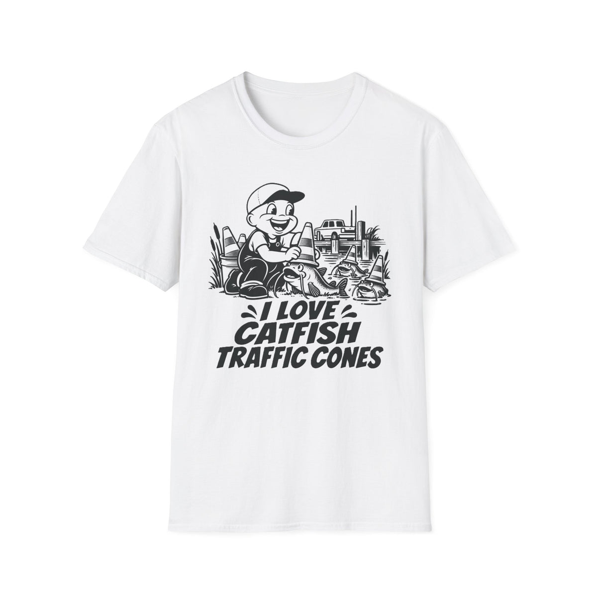 I Love Catfish Traffic Cones Funny Fishing T-Shirt