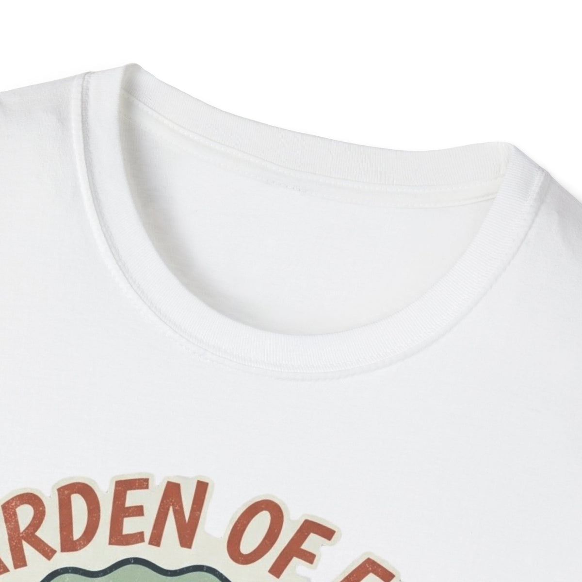 Crew-neck and upper graphic detail of Garden of Eden Pest Control T-Shirt.