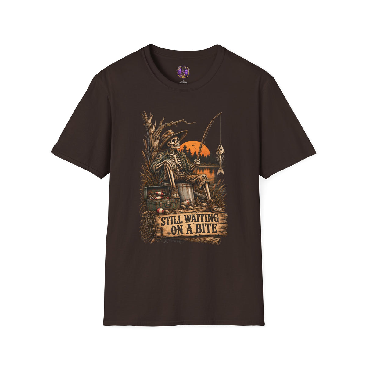 Still Waiting on a Bite Skeleton Fishing T-Shirt graphic T-shirt product image 2