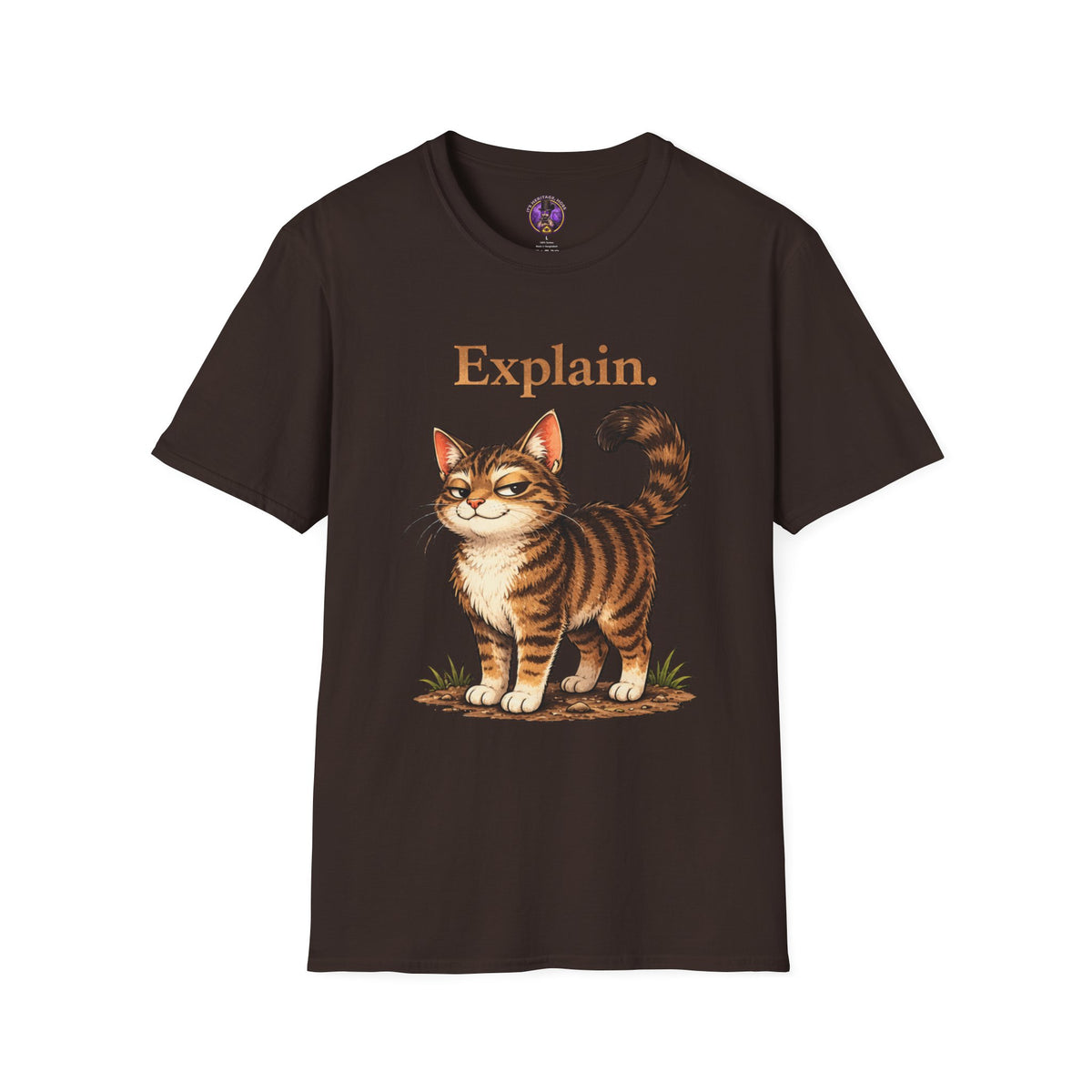 Front view of the Tabby Cat Illustration shirt — Cute Vintage Cat Art Tee.