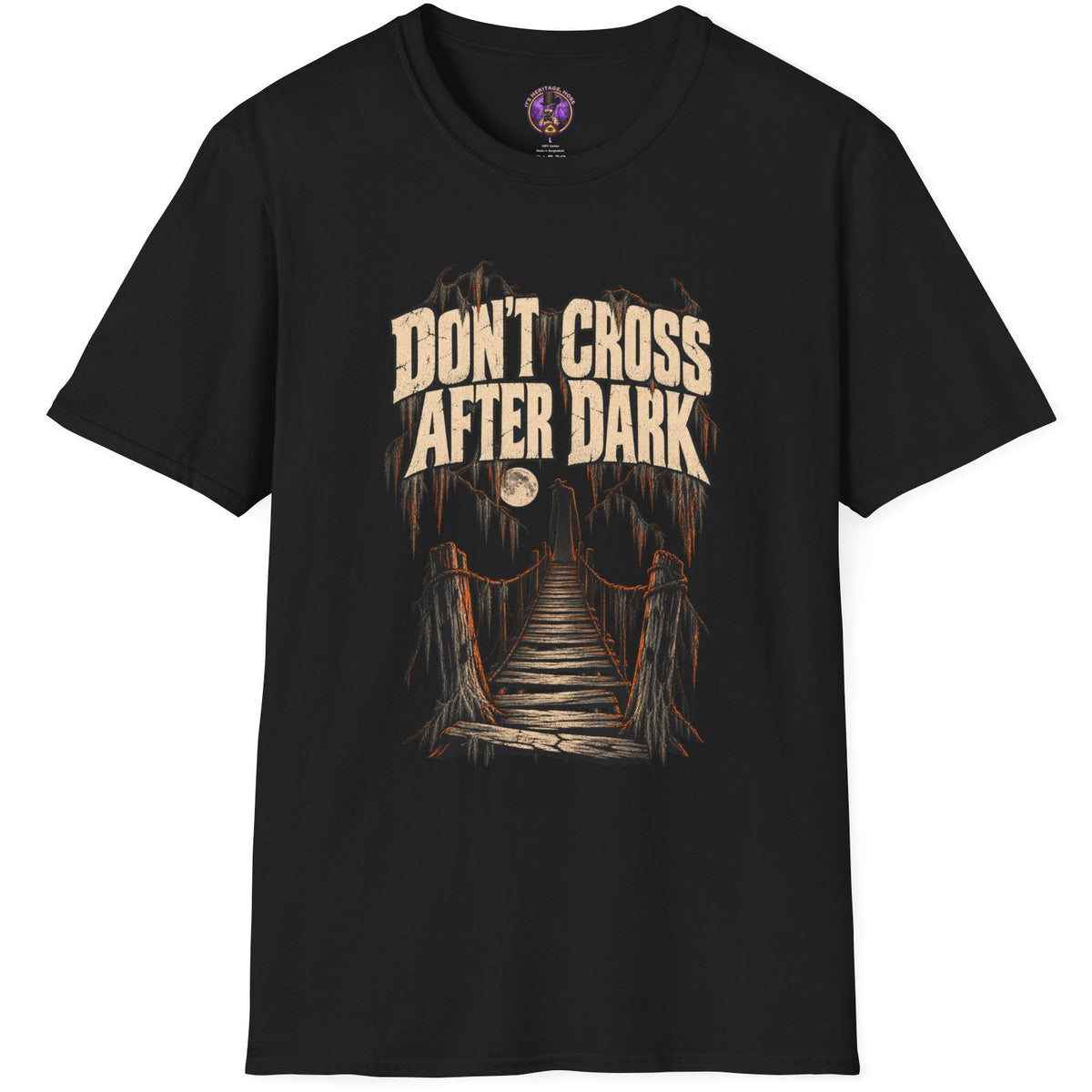 Don't Cross After Dark spooky skull bridge graphic tee