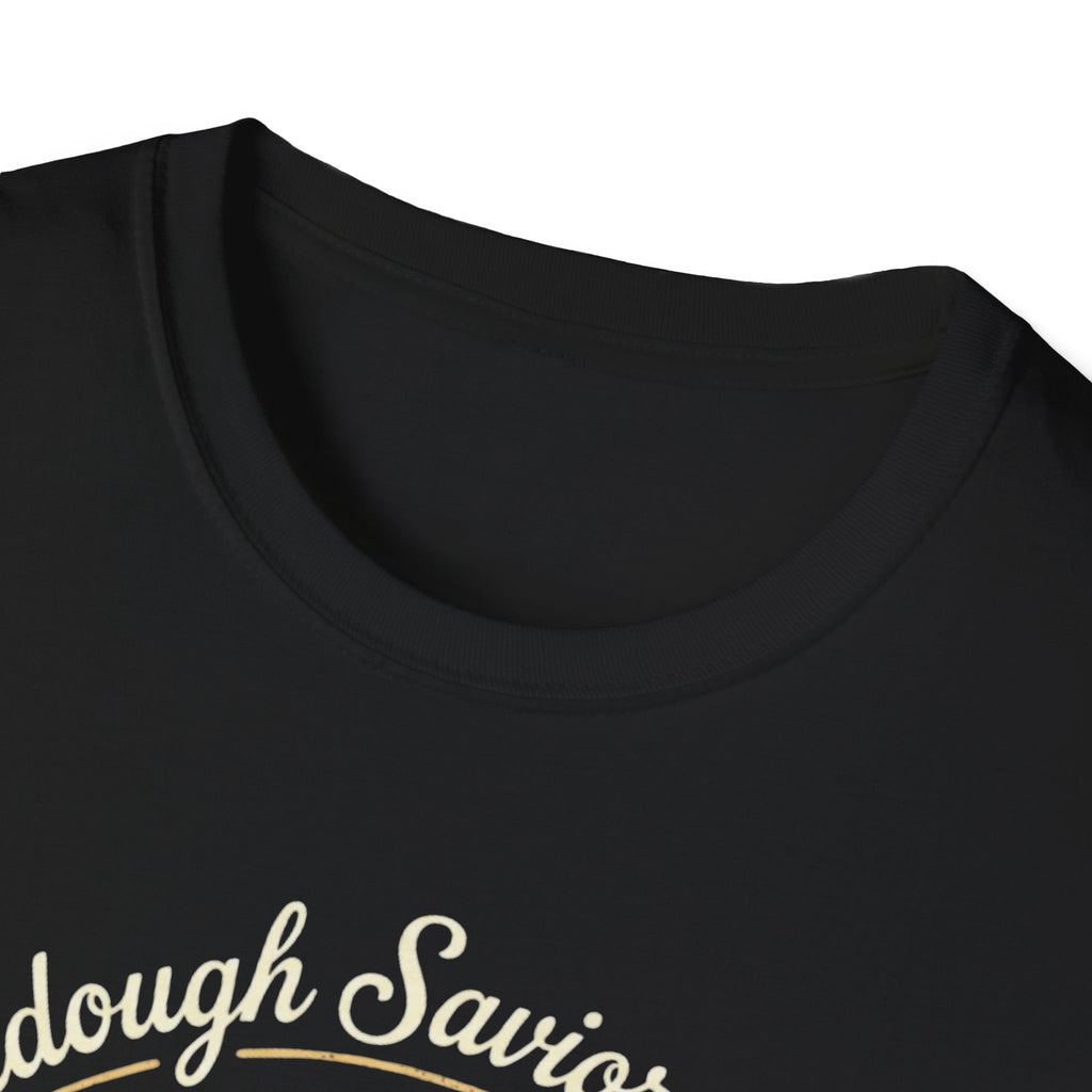 Crew-neck and upper graphic detail of He Has Risen Sourdough T-Shirt.