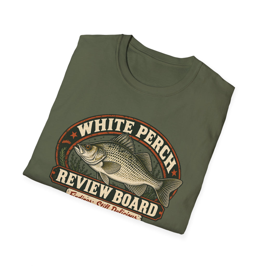 White Perch Review Board T-Shirt — Crappie Fishing