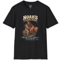 1. Noah's Fishing Buddy graphic showing a giant Nephilim and Noah fishing together from a tiny wooden boat in vintage outdoor style