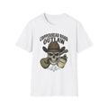 Copperhead Road Outlaw T-Shirt front view: A cowboy-hatted skull, acoustic guitar, and moonshine jug sit beneath Copperhead Road Outlaw lettering.