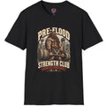 Pre-Flood Strength Club graphic featuring a muscular Nephilim giant lifting a massive stone barbell among ancient ruins