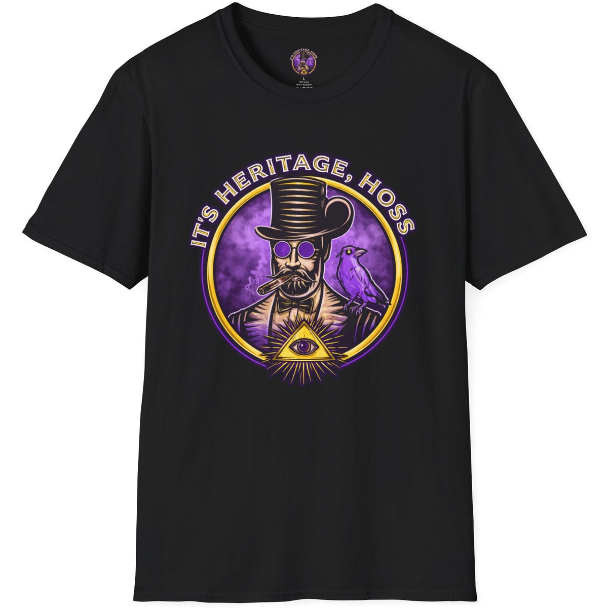 Gothic It’s Heritage, Hoss logo graphic featuring a raven, occult symbolism, and distressed vintage esoteric illustration.