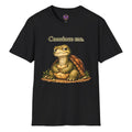 Detailed tortoise illustration beneath Convince Me lettering on a dark T-shirt
