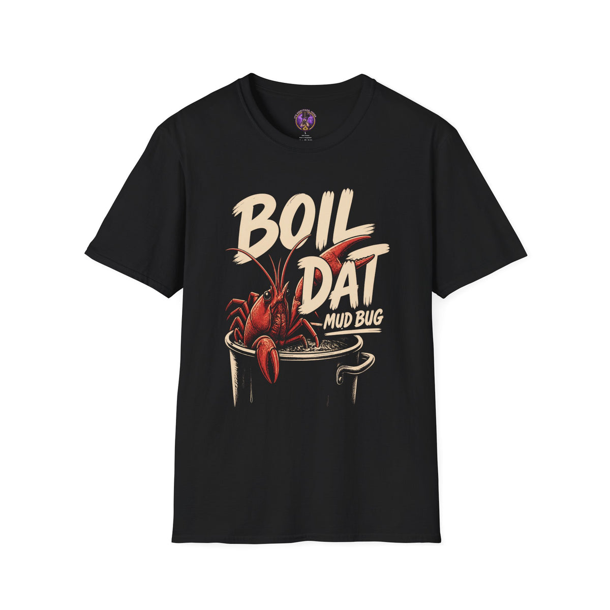 Front view of the Boil Dat Mud Bug Cajun Crawfish shirt.