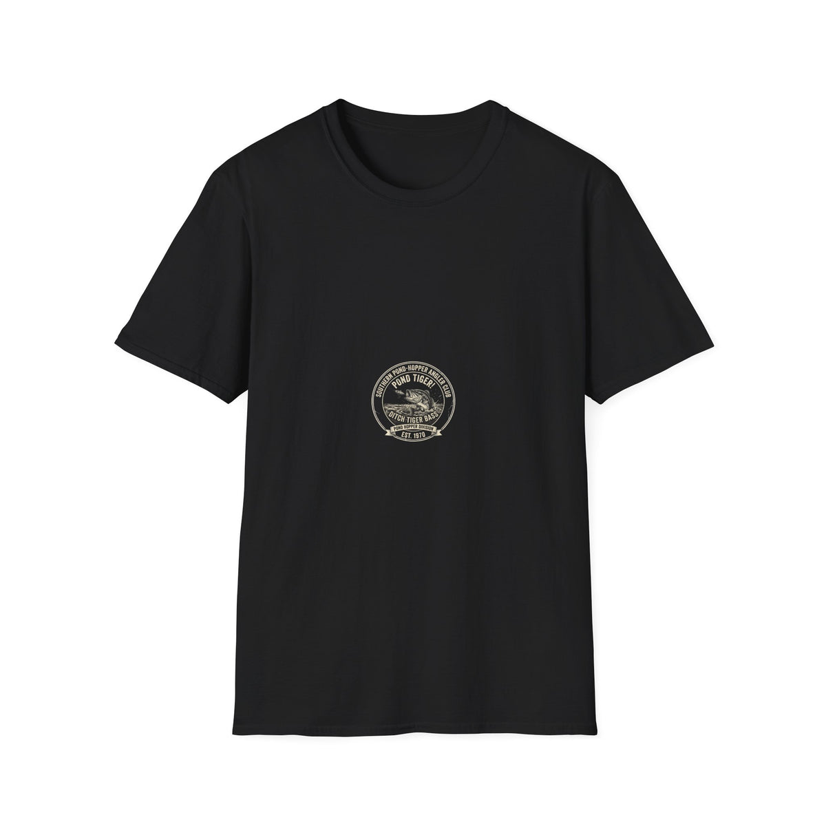 Southern Pond-Hopper Angler Club graphic featuring largemouth bass striking a lure above pond water with vintage distressed lettering.