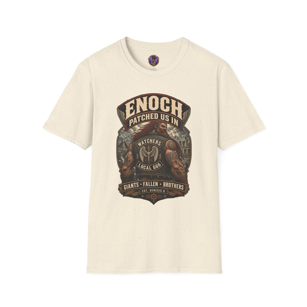 Front view of the Enoch Patched Us In Watchers Shirt.