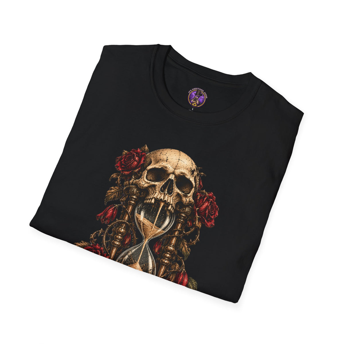 Memento Mori Skull T-Shirt - Hourglass & Roses graphic T-shirt product image 5