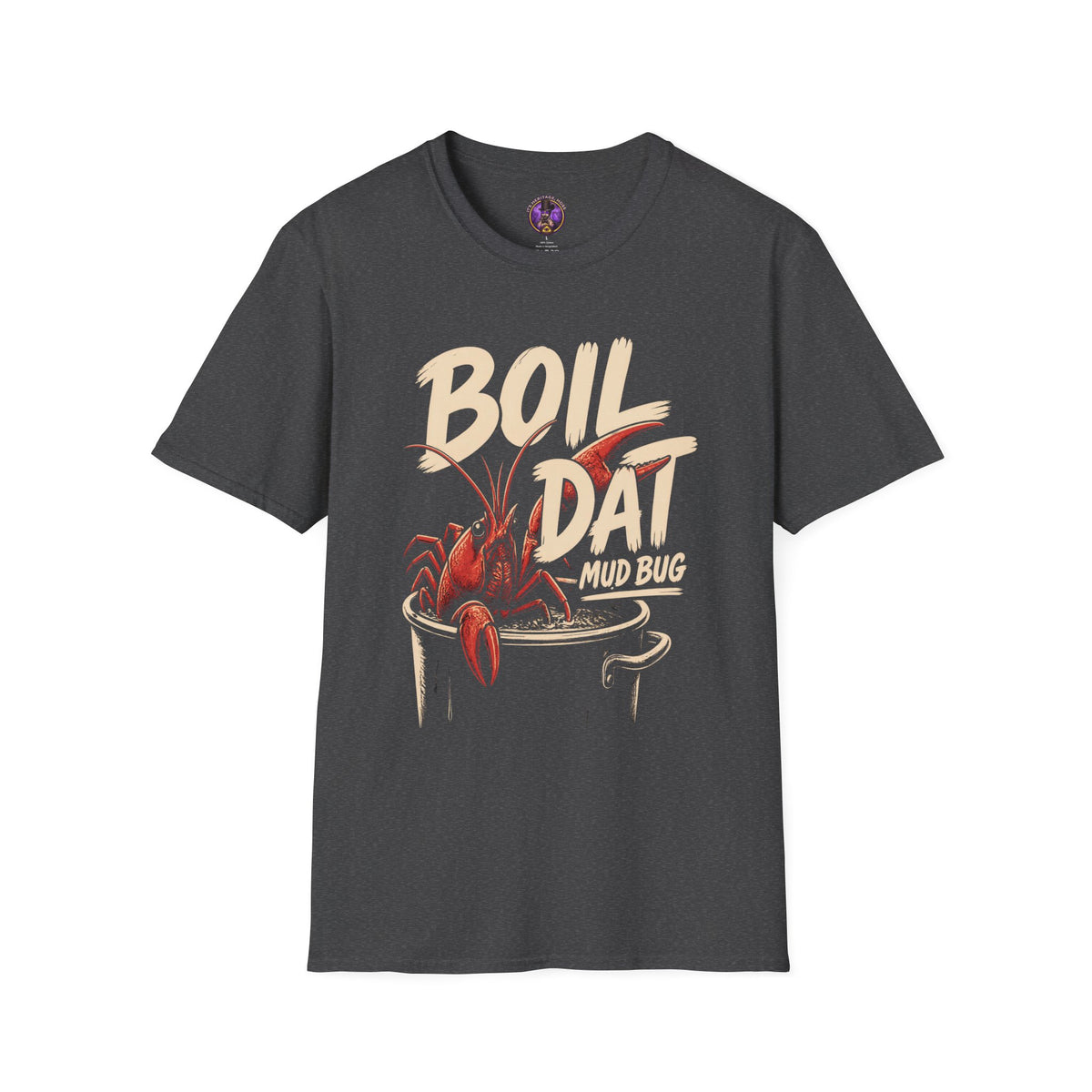 Front view of the Boil Dat Mud Bug Cajun Crawfish shirt.