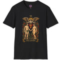 The Lovers tarot card artwork framed by vines and roses on a T-shirt