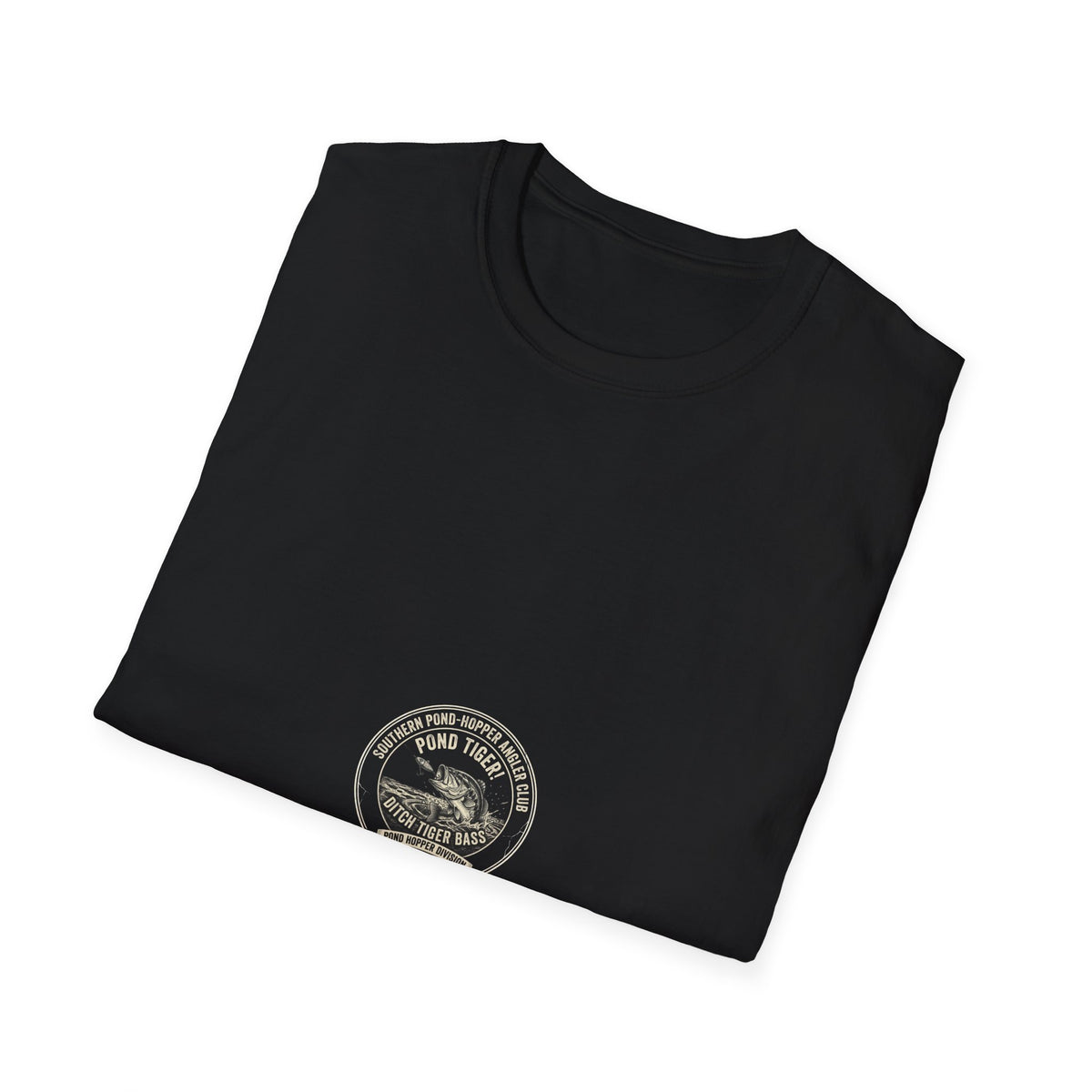 Southern Pond-Hopper Angler Club graphic featuring largemouth bass striking a lure above pond water with vintage distressed lettering.