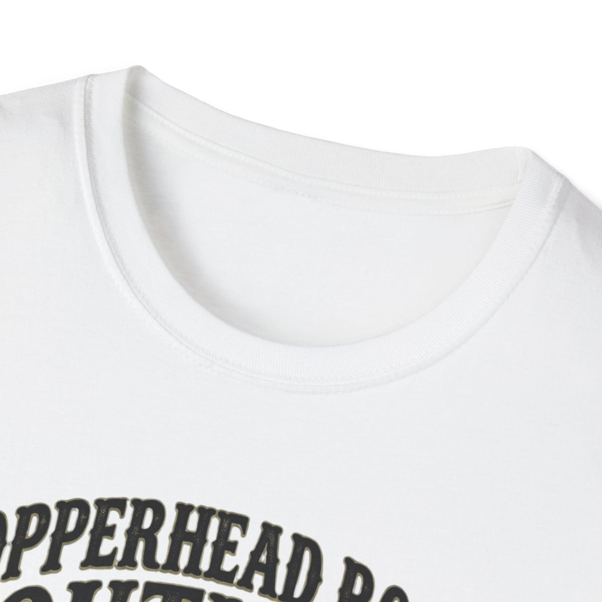 Crew-neck and upper graphic detail of Copperhead Road Outlaw T-Shirt.