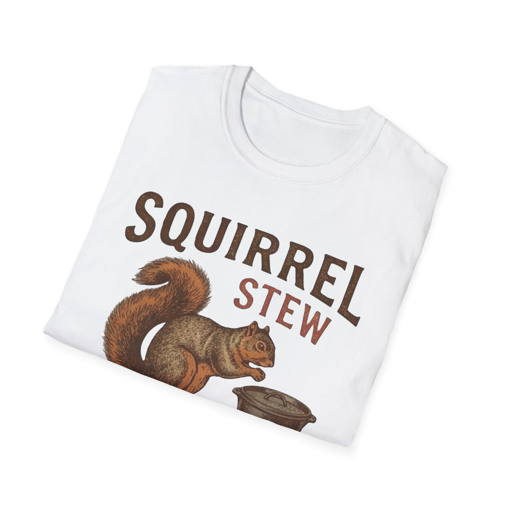 Folded Squirrel Stew & Cornbread shirt, showing the front graphic.