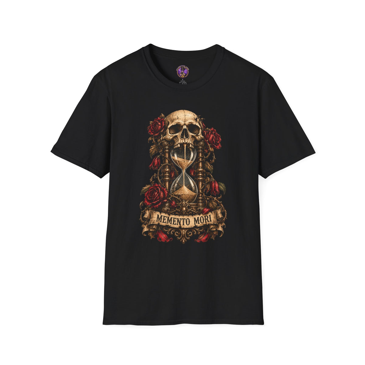 Memento Mori Skull T-Shirt - Hourglass & Roses graphic T-shirt product image 1