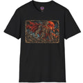Skeletal gothic superhero wearing a flowing tattered cape beneath a blood red moon in dark fantasy artwork