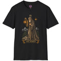 The Hermit tarot figure raising a lantern in a forest with a guiding star
