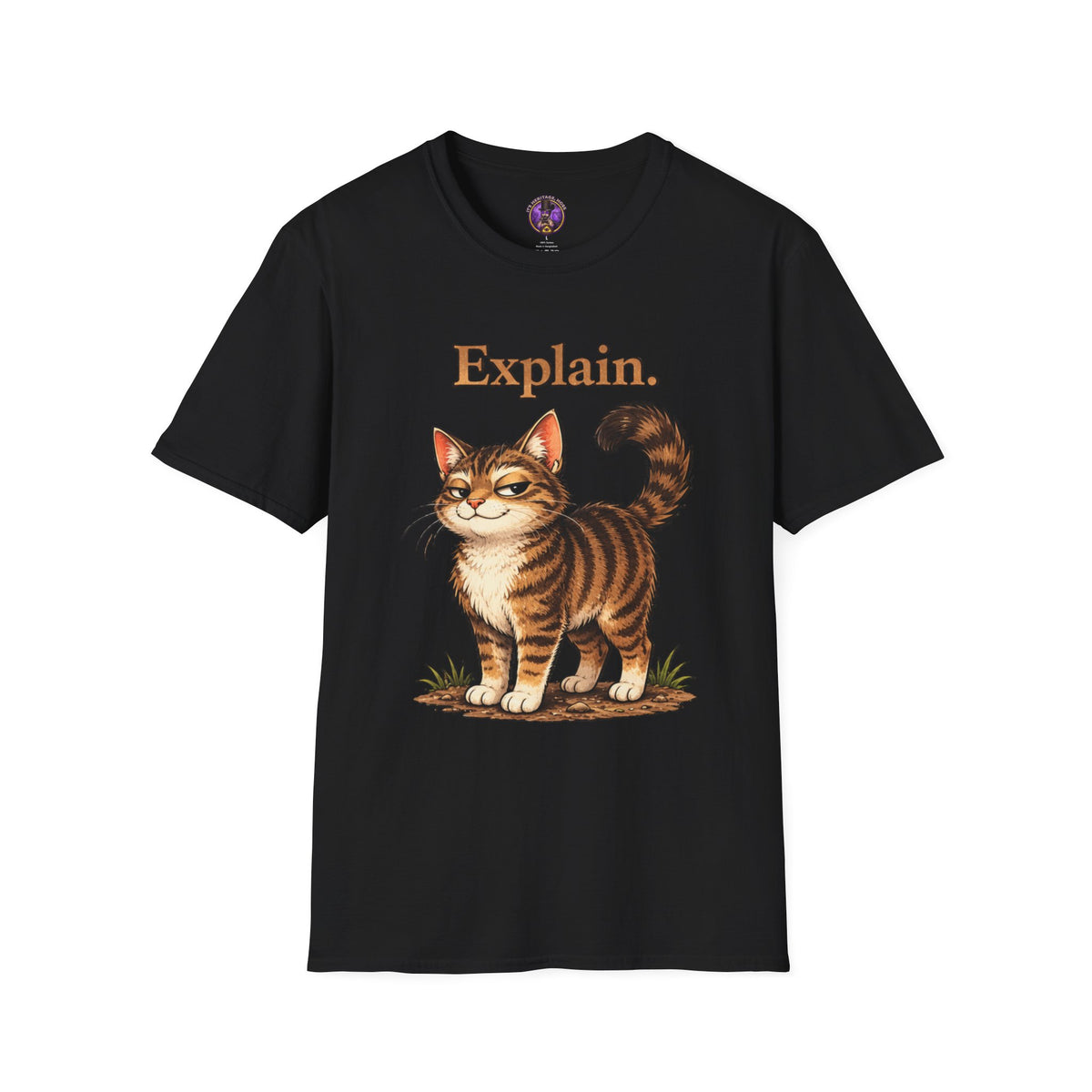 Front view of the Tabby Cat Illustration shirt — Cute Vintage Cat Art Tee.