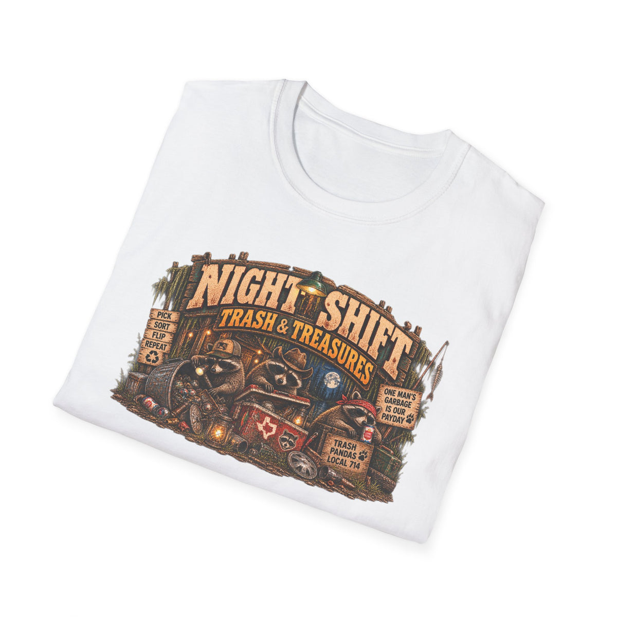 Night Shift Trash & Treasures T-Shirt — Raccoon Humor