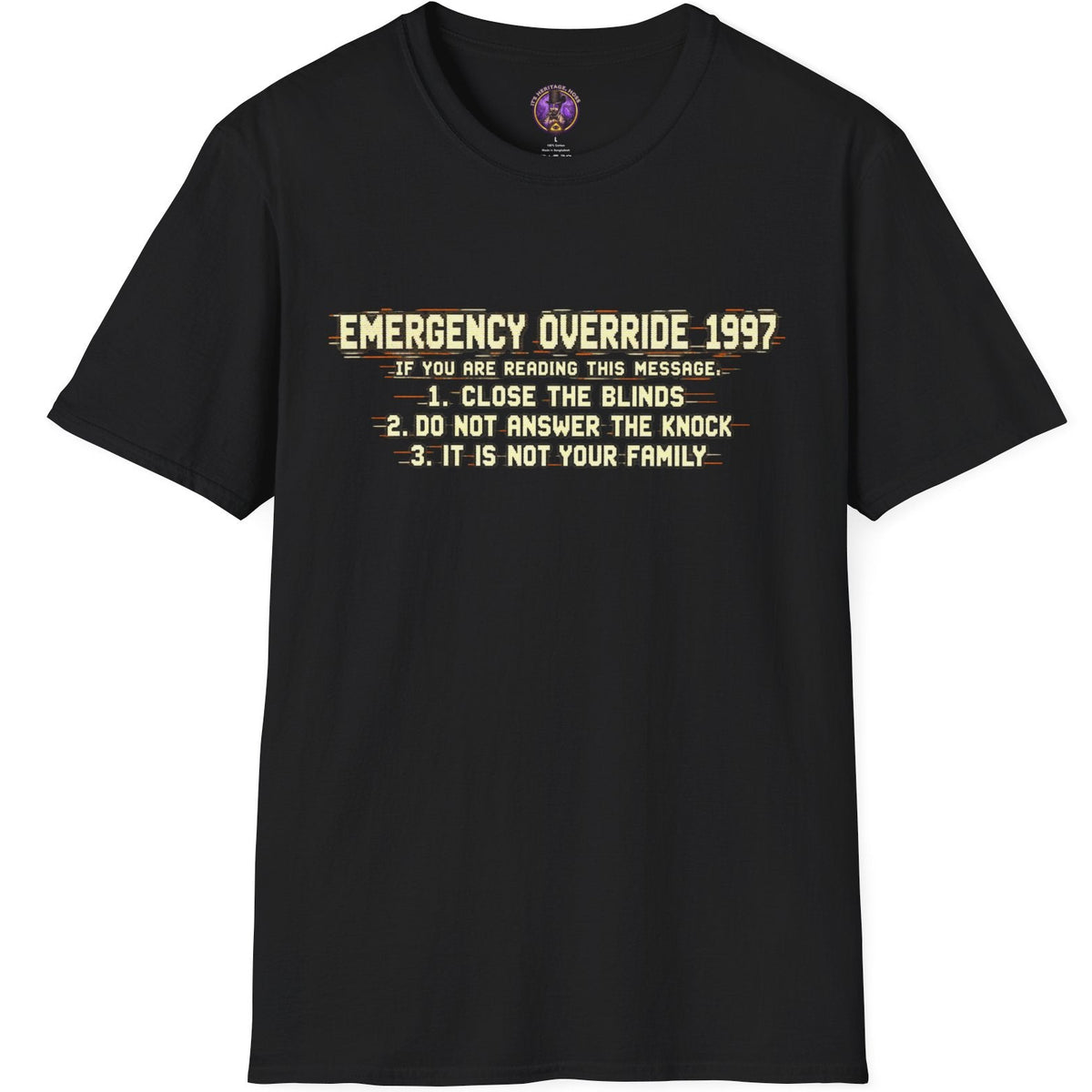 Emergency Override 1997 retro sci-fi graphic tee