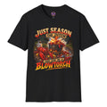 Just Season the Ditch and Give Me a Blowtorch funny crawfish T-shirt graphic featuring a wild Louisiana Cajun seafood boil