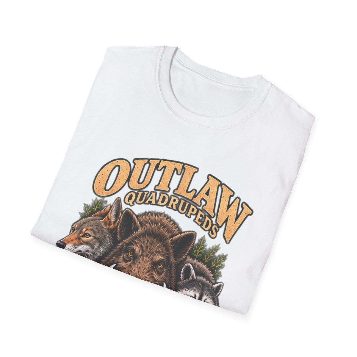 Outlaw Quadrupeds wildlife T-shirt featuring feral hog, coyote and raccoon artwork — product view 6