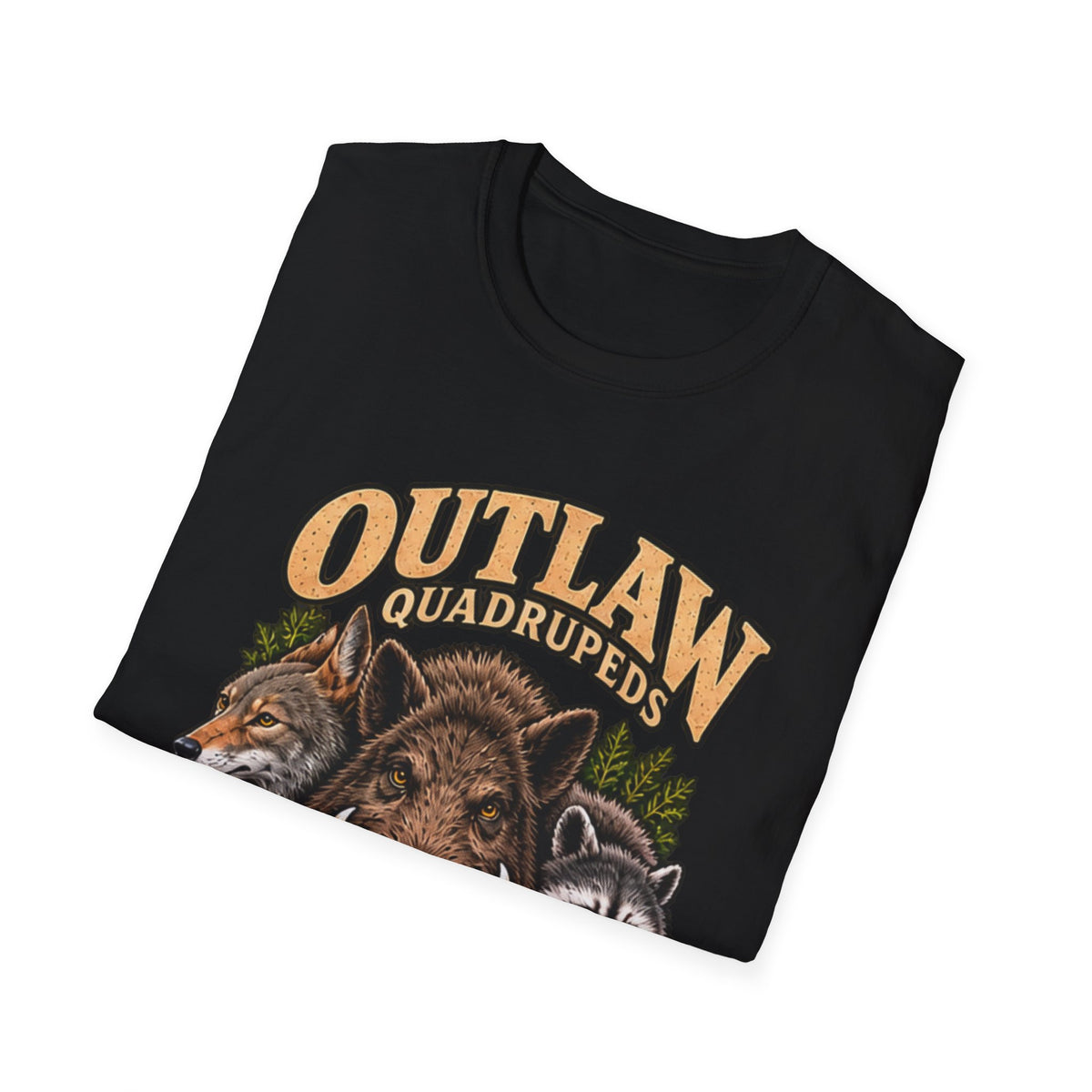 Outlaw Quadrupeds wildlife T-shirt featuring feral hog, coyote and raccoon artwork — product view 9