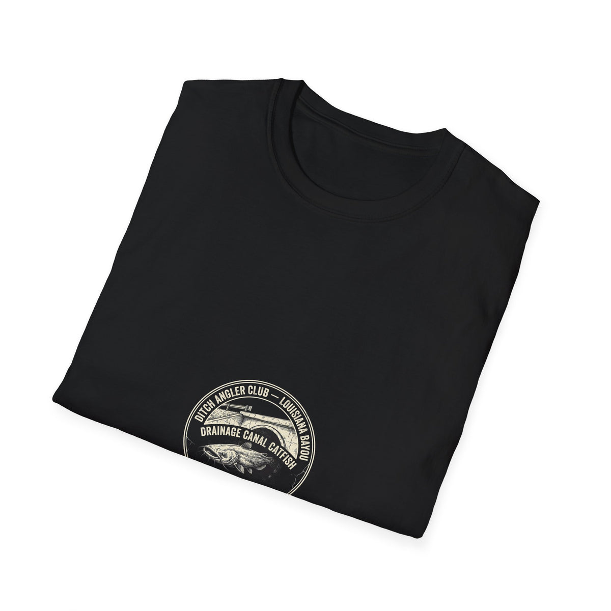 Ditch Fishing Division graphic featuring catfish emerging from a drainage culvert with vintage distressed lettering.