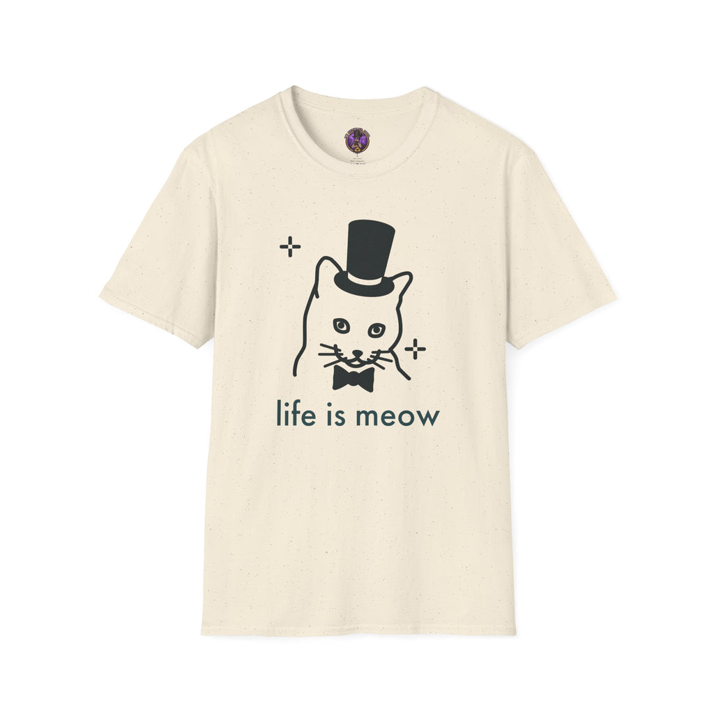 Cat T-Shirt - “life is meow” Cute Top Hat Cat Graphic Tee graphic T-shirt product image 2