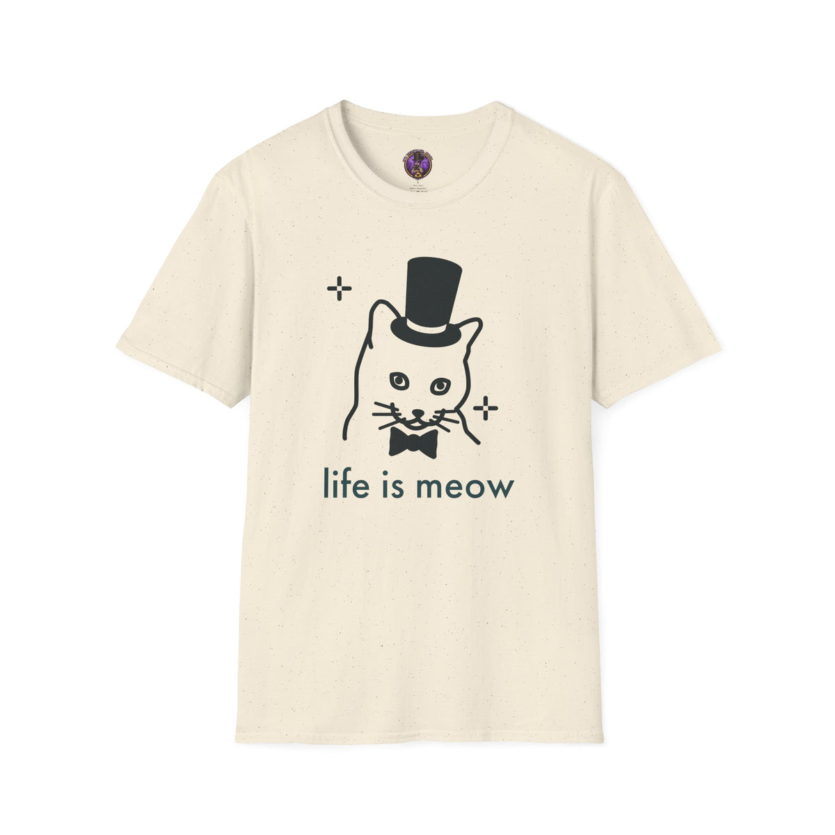 Cat T-Shirt - “life is meow” Cute Top Hat Cat Graphic Tee graphic T-shirt product image 2