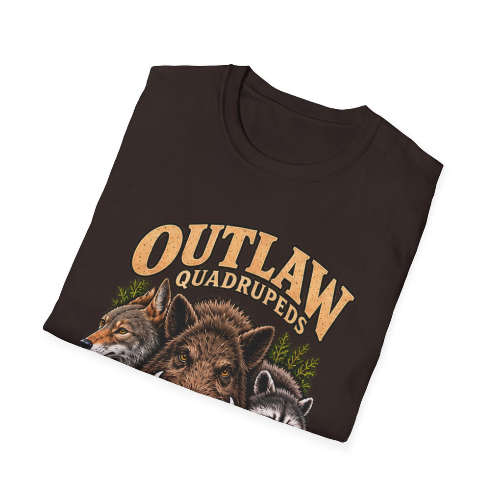 Outlaw Quadrupeds wildlife T-shirt featuring feral hog, coyote and raccoon artwork — product view 12