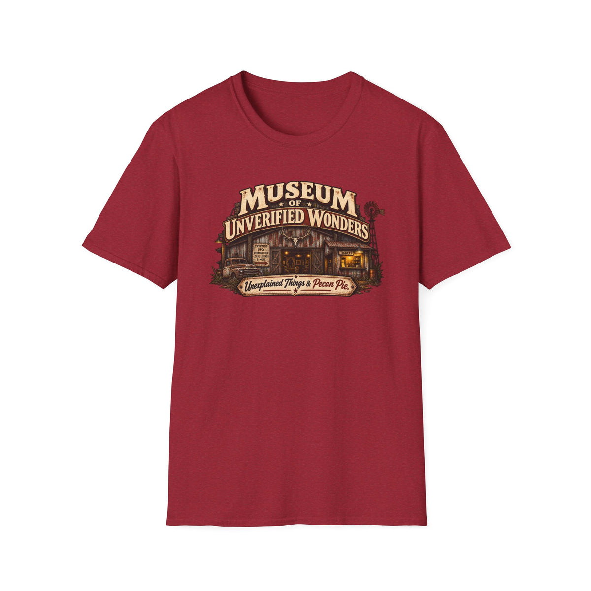 Museum of Unverified Wonders vintage roadside-attraction graphic on a T-shirt