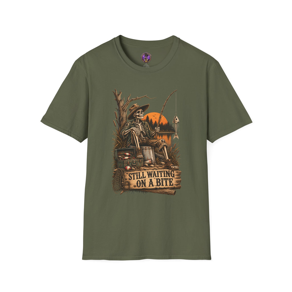 Still Waiting on a Bite Skeleton Fishing T-Shirt graphic T-shirt product image 3