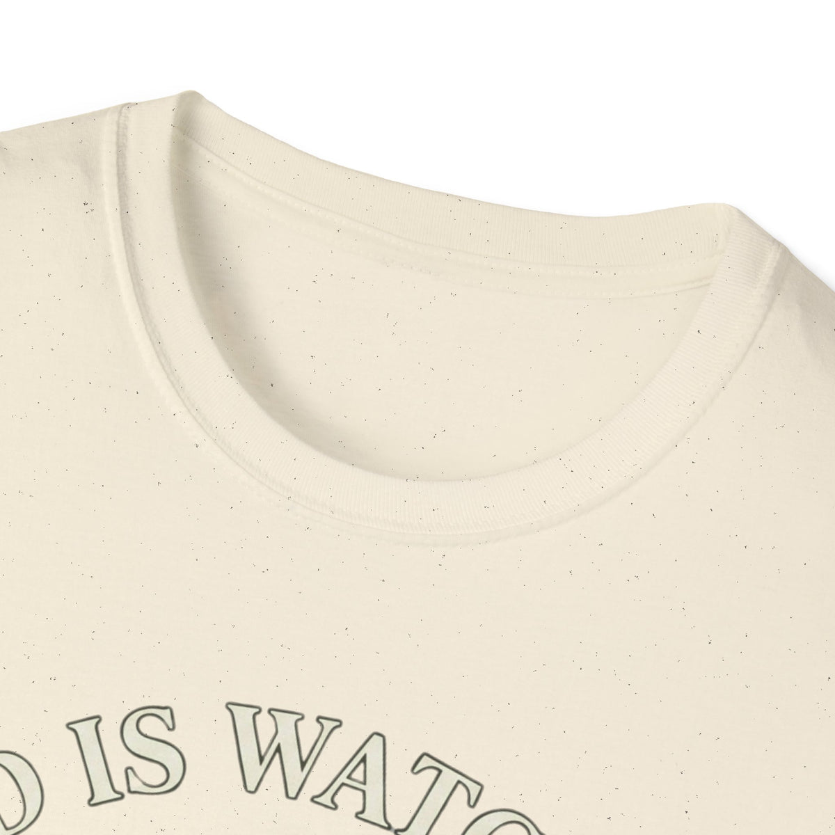 Crew-neck and upper graphic detail of God Is Watching T-Shirt.