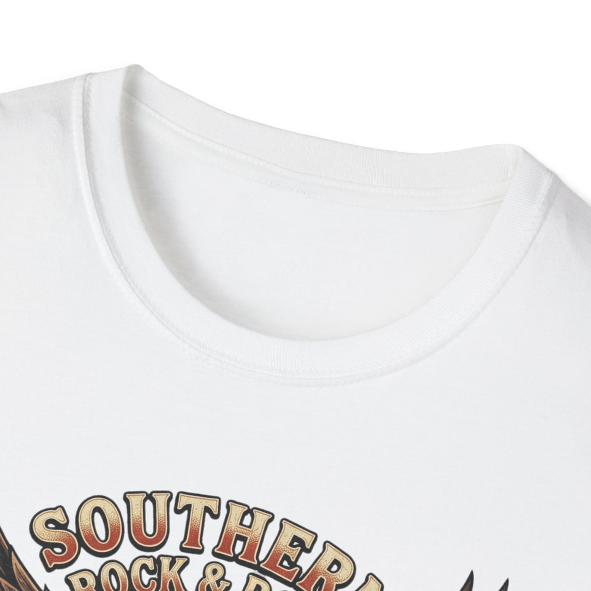 Crew-neck and upper graphic detail of Southern Rock & Roll Eagle T-Shirt.