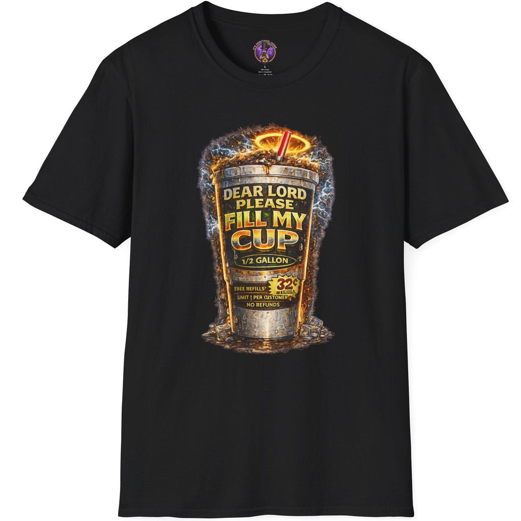 Dear Lord Fill My Cup vintage gas pump graphic tee