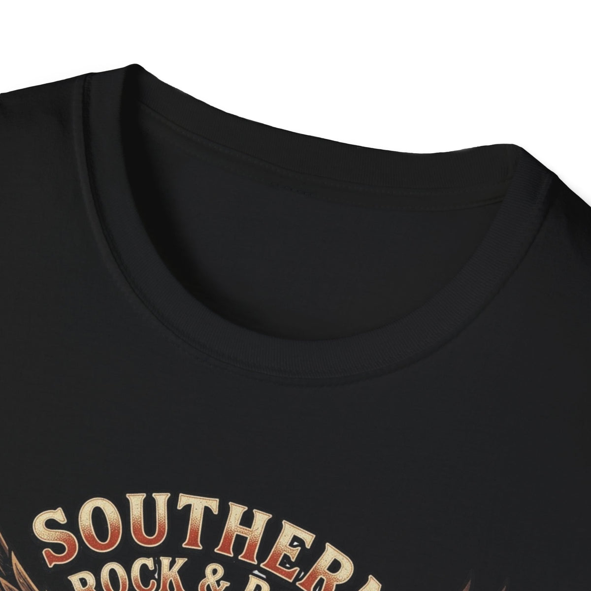 Crew-neck and upper graphic detail of Southern Rock & Roll Eagle T-Shirt.