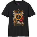 Vintage Wheel of Fortune tarot illustration with sphinx and winged figures on a T-shirt