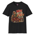 No I Won’t Peel Yours funny crawfish T-shirt graphic with Louisiana boil master holding crawfish beside a Cajun seafood feast